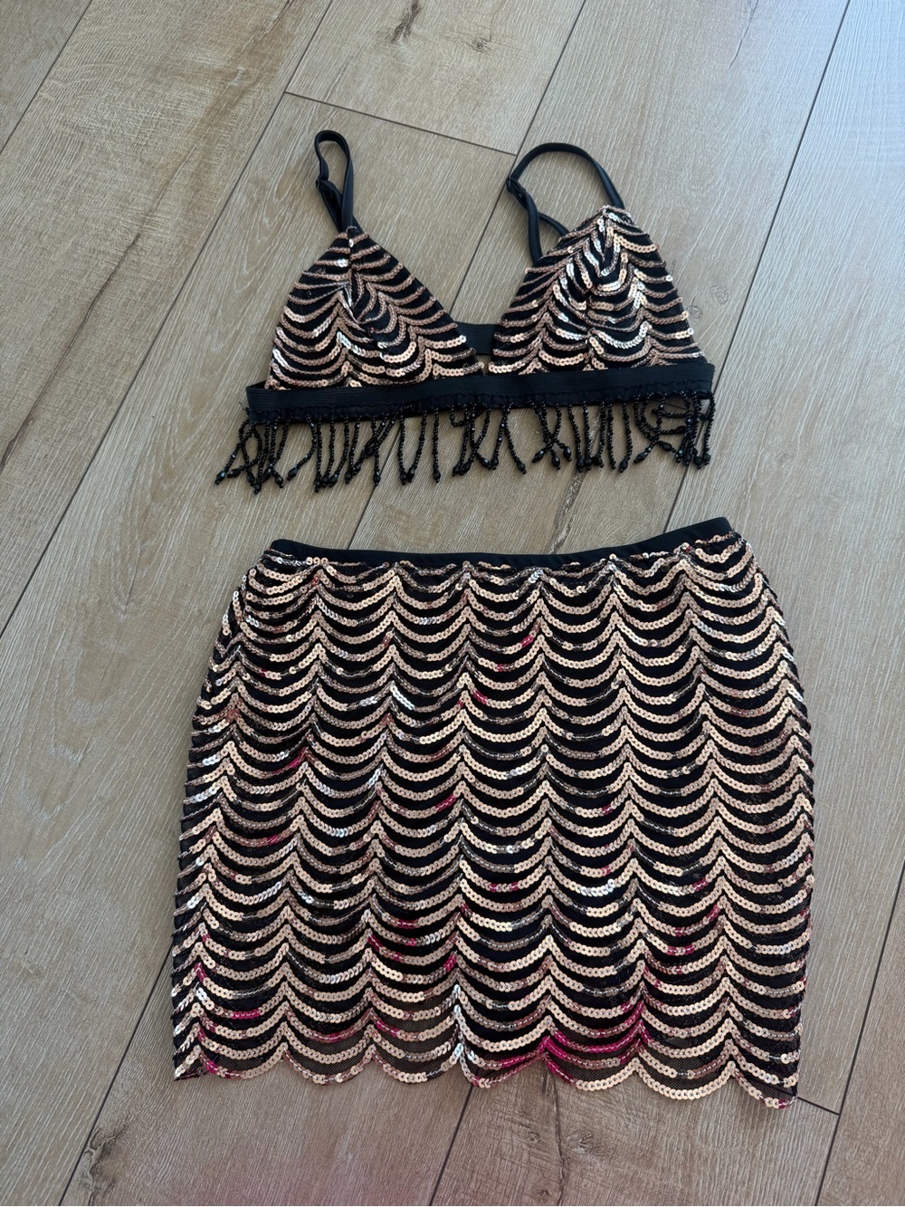 AKIRA Black and Rose Gold Skirt Set